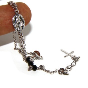 NSA|Rosary bracelet male female 925 miraculous Madonna, cross and black crystal 16.00 18.50 cm