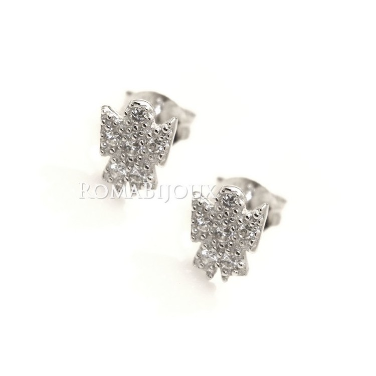 NSA|Argento 925 : orecchini donna stud angelo angioletto 8x6 pavè di zirconi