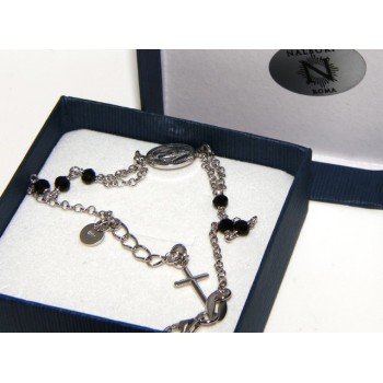 NSA|Rosary bracelet male female 925 miraculous Madonna, cross and black crystal 16.00 18.50 cm