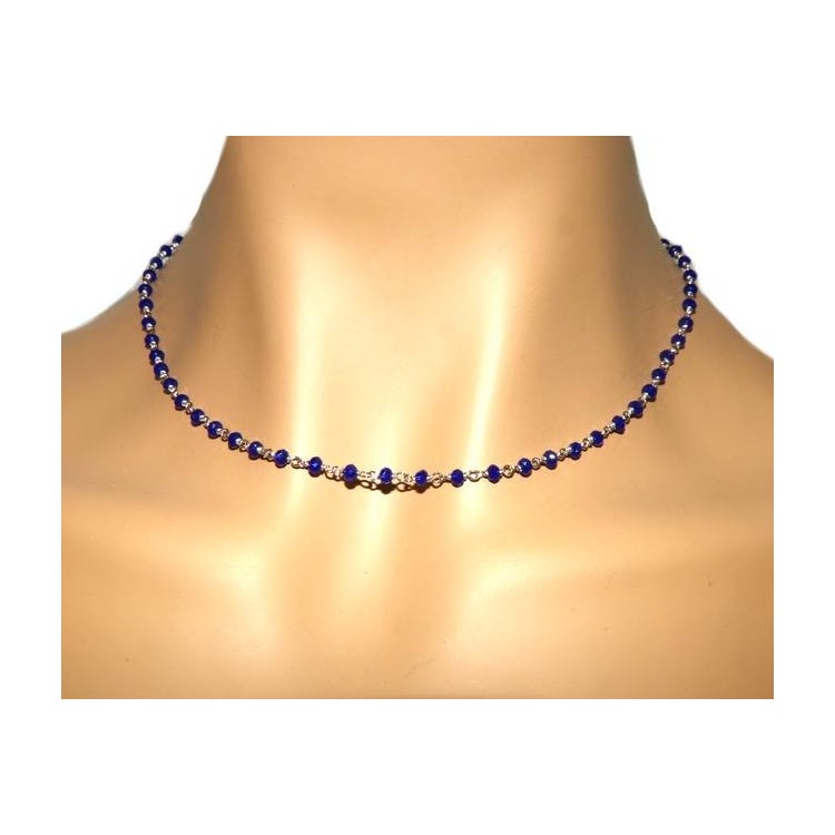 NSA|NALBORI marsigliesi collana Argento 925 con cristallo blue blu bluette 3,5 mm fatta a mano 45+5 N_0908