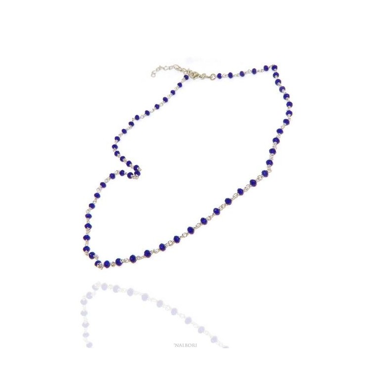 NSA|Necklace man woman 925 With blue crystal blue cornflower blue 3.5 mm machining Marseille rosary handmade 45 + 5