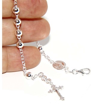 NSA|Rosary bracelet male female 925 sterling silver cross worked 18-19 cm balls 5 mm clear