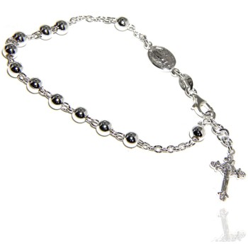 NSA|Rosary bracelet male female 925 sterling silver cross worked 18-19 cm balls 5 mm clear