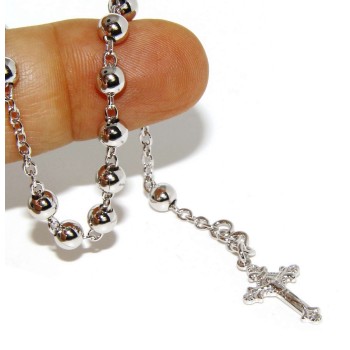 NSA|Rosary bracelet male female 925 sterling silver cross worked 18-19 cm balls 5mm rhodium