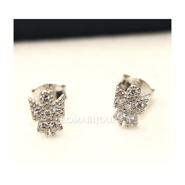 NSA|Argento 925 : orecchini donna stud angelo angioletto 8x6 pavè di zirconi