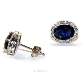 NSA|925: woman stud earrings oval button stone cubic zirconia blue cornflower blue sapphire 10x8