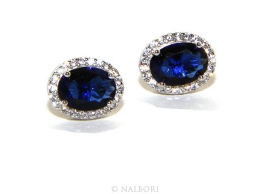 NSA|925: woman stud earrings oval button stone cubic zirconia blue cornflower blue sapphire 10x8