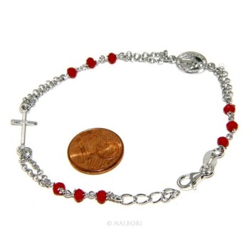 NSA|Rosary bracelet male female 925 madonna, cross and red crystal 16.00 18.50 cm