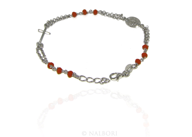 NSA|Rosary bracelet male female 925 madonna, cross and red crystal 16.00 18.50 cm