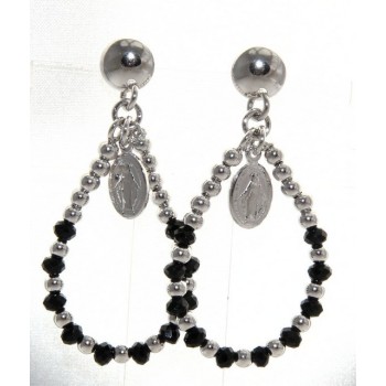 NSA|Argento 925 : orecchini donna rosario palline goccia e madonna
