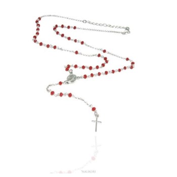 NSA|Rosary necklace man 925 With red crystal 3.5mm cross and madonna 51 + 5