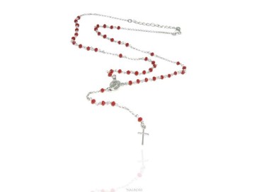 NSA|Rosary necklace man 925 With red crystal 3.5mm cross and madonna 51 + 5