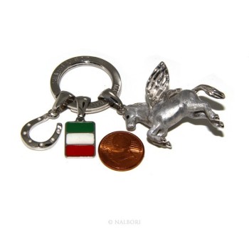 NSA|Keyrings man or woman KeyRing Pegaso horseshoe fired enamel handmade, all 925 22.4 gr - amulet