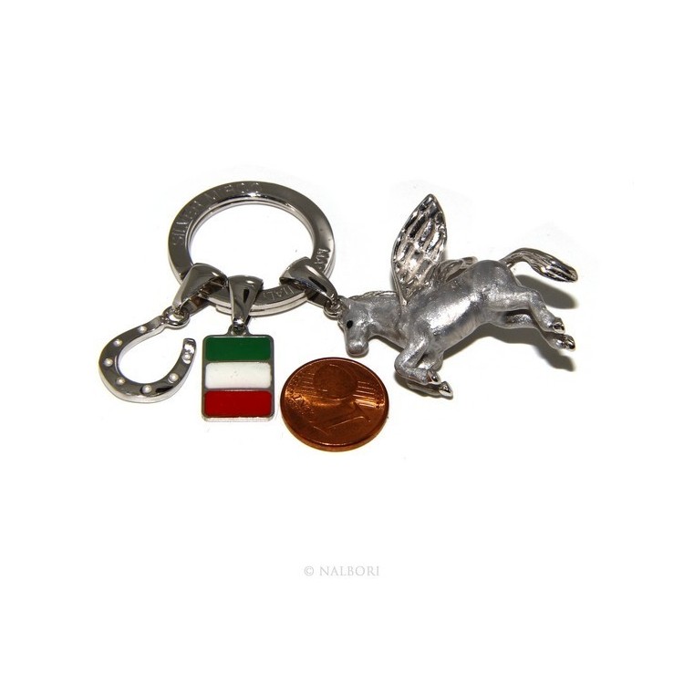 NSA|Keyrings man or woman KeyRing Pegaso horseshoe fired enamel handmade, all 925 22.4 gr - amulet