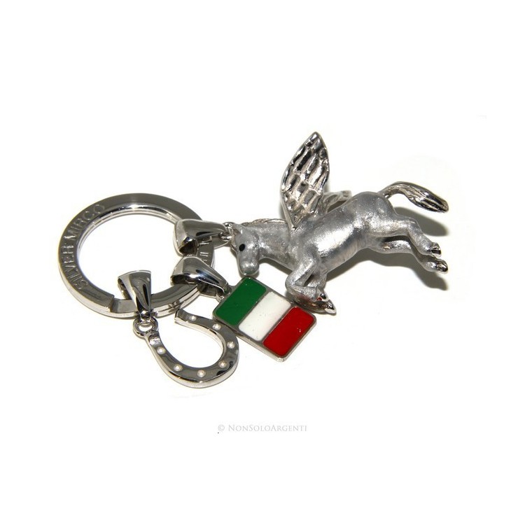 NSA|Keyrings man or woman KeyRing Pegaso horseshoe fired enamel handmade, all 925 22.4 gr - amulet