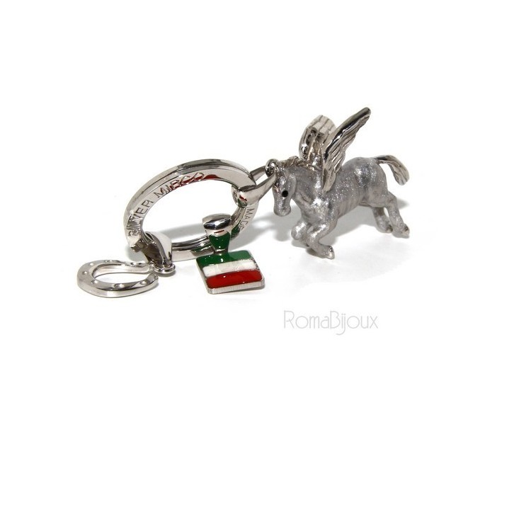 NSA|Keyrings man or woman KeyRing Pegaso horseshoe fired enamel handmade, all 925 22.4 gr - amulet