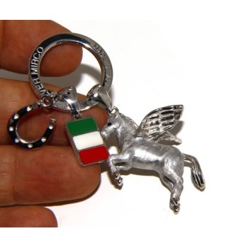 NSA|Keyrings man or woman KeyRing Pegaso horseshoe fired enamel handmade, all 925 22.4 gr - amulet