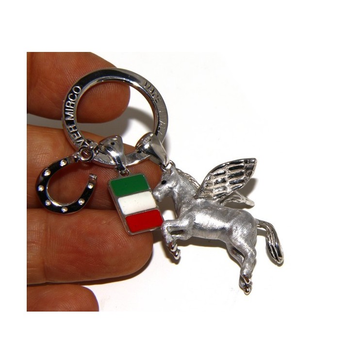 NSA|Keyrings man or woman KeyRing Pegaso horseshoe fired enamel handmade, all 925 22.4 gr - amulet