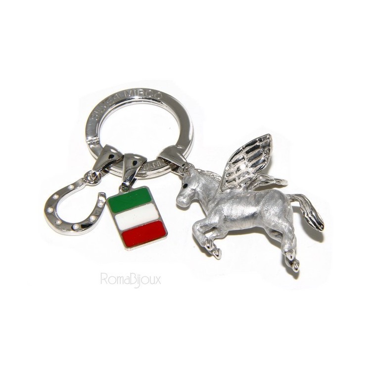 NSA|Keyrings man or woman KeyRing Pegaso horseshoe fired enamel handmade, all 925 22.4 gr - amulet