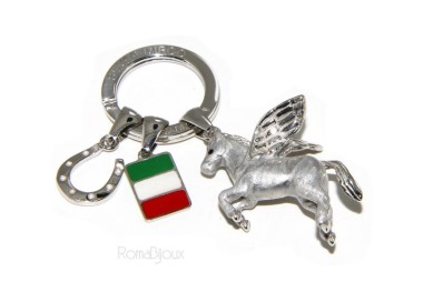 NSA|Keyrings man or woman KeyRing Pegaso horseshoe fired enamel handmade, all 925 22.4 gr - amulet