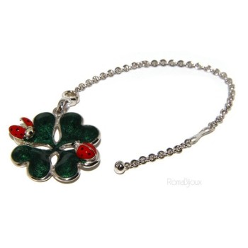 NSA|Portachiavi o pendente charme borsa donna Key ring porta chiavi quadrifoglio e coccinella argento 925 massiccio