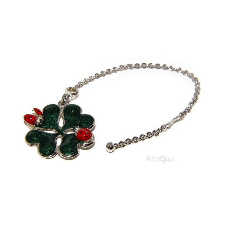 NSA|Key ring or pendant charm woman bag Key ring door keys and four-leaf clover 925 silver ladybug massive