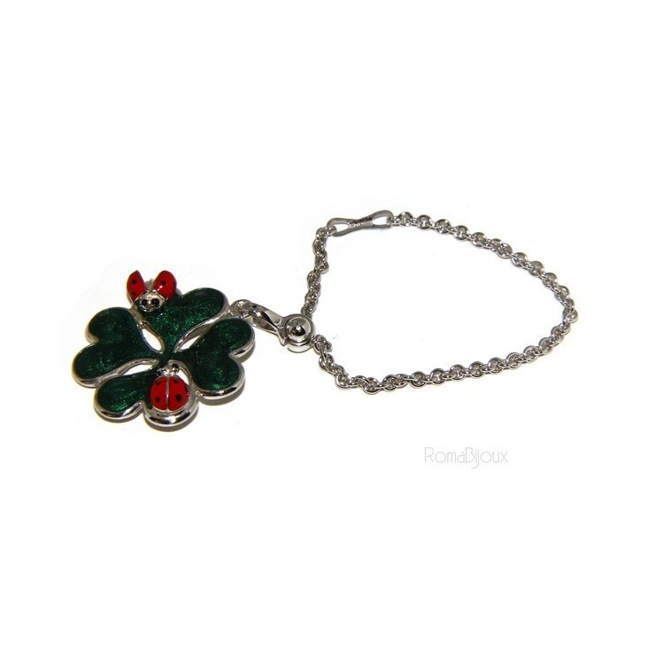 NSA|Portachiavi o pendente charme borsa donna Key ring porta chiavi quadrifoglio e coccinella argento 925 massiccio