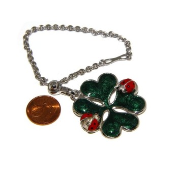 NSA|Key ring or pendant charm woman bag Key ring door keys and four-leaf clover 925 silver ladybug massive