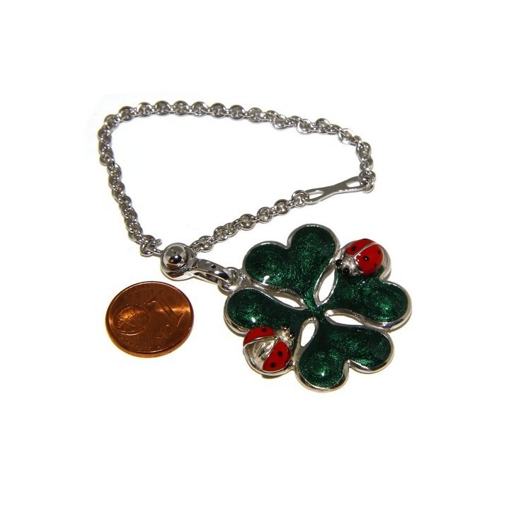NSA|Key ring or pendant charm woman bag Key ring door keys and four-leaf clover 925 silver ladybug massive
