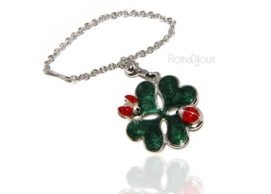 NSA|Key ring or pendant charm woman bag Key ring door keys and four-leaf clover 925 silver ladybug massive