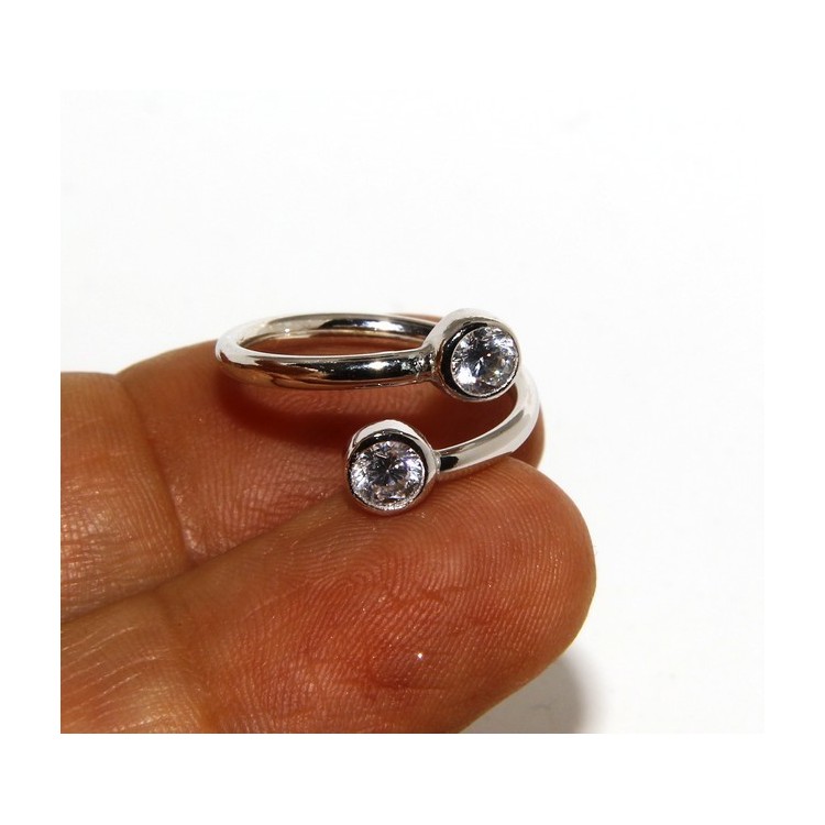 NSA|925: Adjustable contrary ring with natural zircon 4 mm white color even finger for phalanx