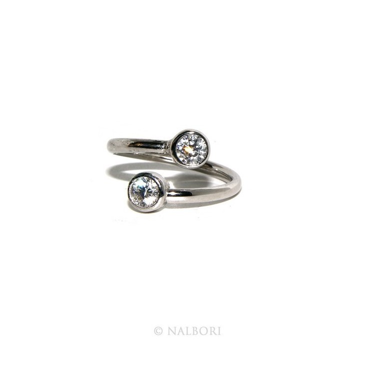 NSA|925: Adjustable contrary ring with natural zircon 4 mm white color even finger for phalanx