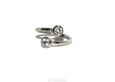 NSA|Argento 925 : Anello contrariè regolabile con zirconi naturali 4 mm colore bianco anche finger, da falange