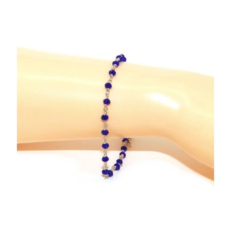 NSA|Man woman bracelet 925 Silver With Blue 3 / 3.5 mm crystal processing Marseille rosary handmade