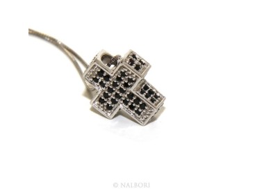 NSA|925: Necklace Collier man woman Venetian 45 cm in 3D and cross studded with zirconia black