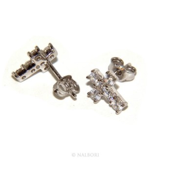 NSA|925: earrings men / women cross stitch light pave zircon White