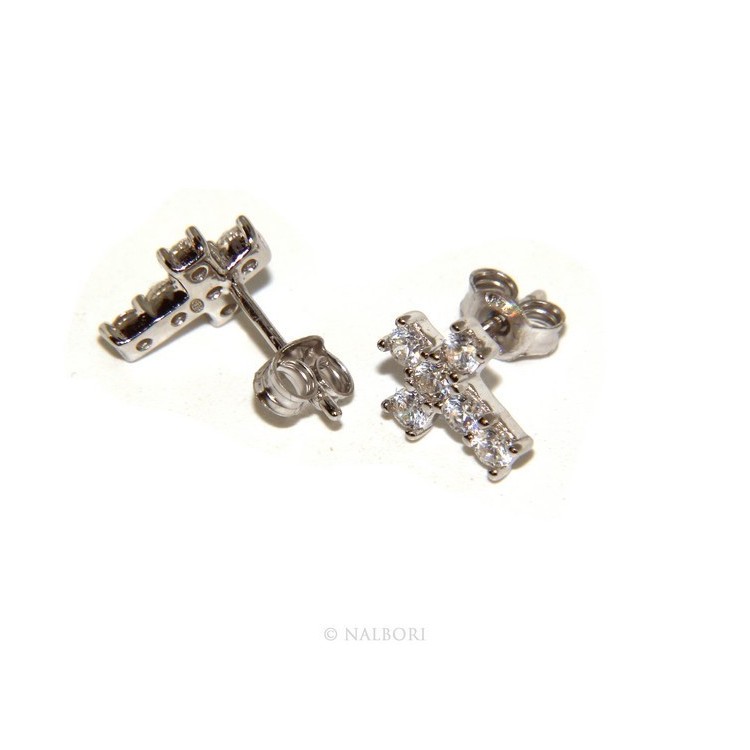 NSA|925: earrings men / women cross stitch light pave zircon White