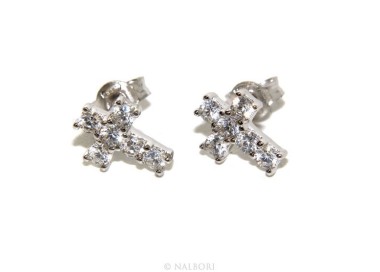 NSA|925: earrings men / women cross stitch light pave zircon White