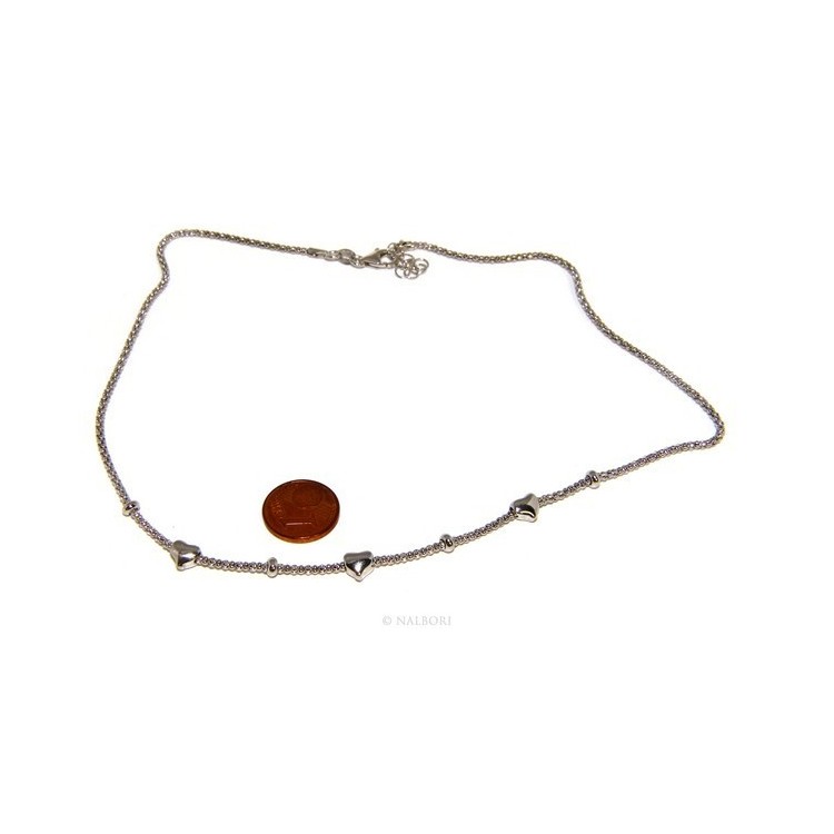 NSA|Argento 925 : Collana donna pop corn con cuore cuori e rondelle 43-45 cm