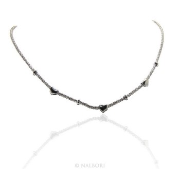 NSA|925: popcorn Ladies necklace with heart hearts and washers 43-45 cm