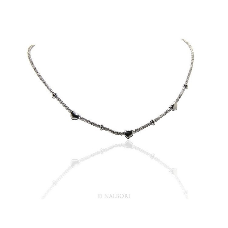 NSA|925: popcorn Ladies necklace with heart hearts and washers 43-45 cm