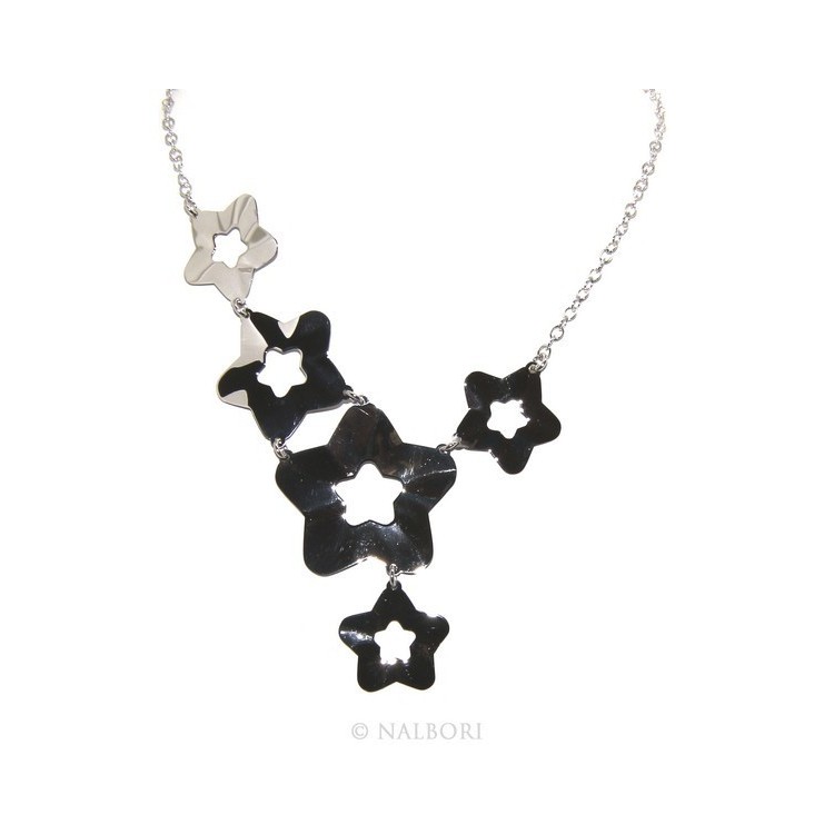 NSA|Argento 925 : Collana donna girocollo con pioggia di stelle asimetrica 45 cm regolabile