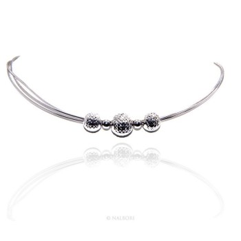 NSA|Argento 925 : Collana donna girocollo a 3 fili omega con sfere diamantate a gradazione