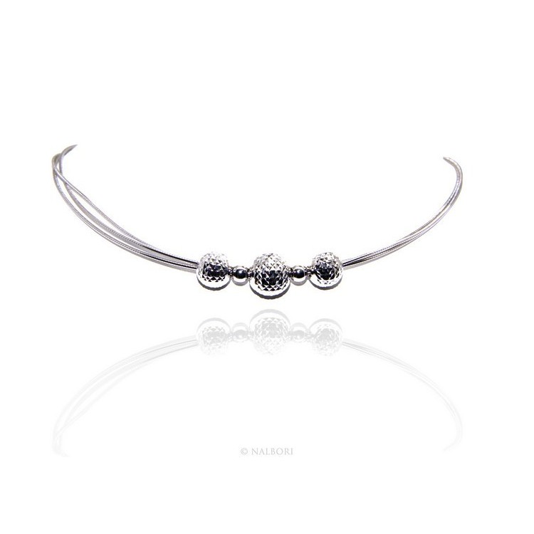 NSA|Argento 925 : Collana donna girocollo a 3 fili omega con sfere diamantate a gradazione