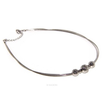NSA|Argento 925 : Collana donna girocollo a 3 fili omega con sfere diamantate a gradazione