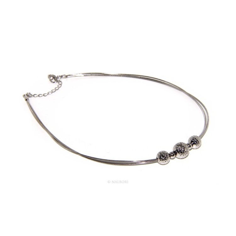 NSA|Argento 925 : Collana donna girocollo a 3 fili omega con sfere diamantate a gradazione