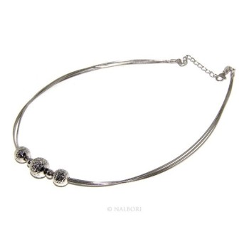 NSA|Argento 925 : Collana donna girocollo a 3 fili omega con sfere diamantate a gradazione