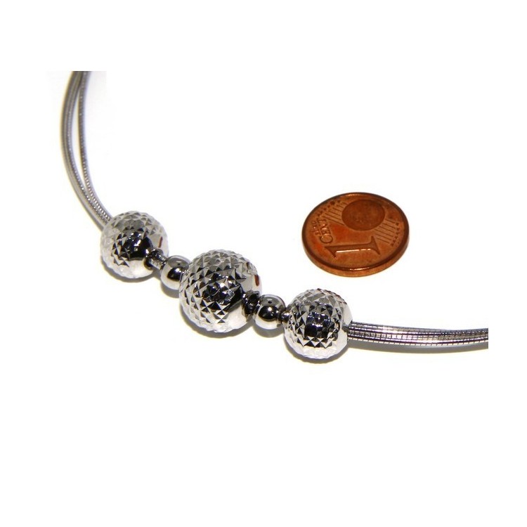 NSA|Argento 925 : Collana donna girocollo a 3 fili omega con sfere diamantate a gradazione