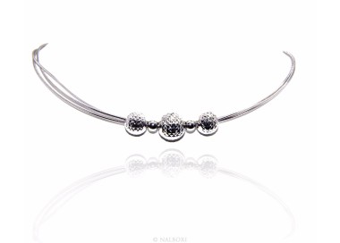 NSA|Collana argento 925 a 3 fili omega con sfere diamantate a gradazione girocollo