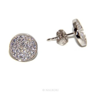 NSA|Argento 925 : coppia di orecchini 9,5mm uomo donna bottone pavè zirconi mircosetting tondo